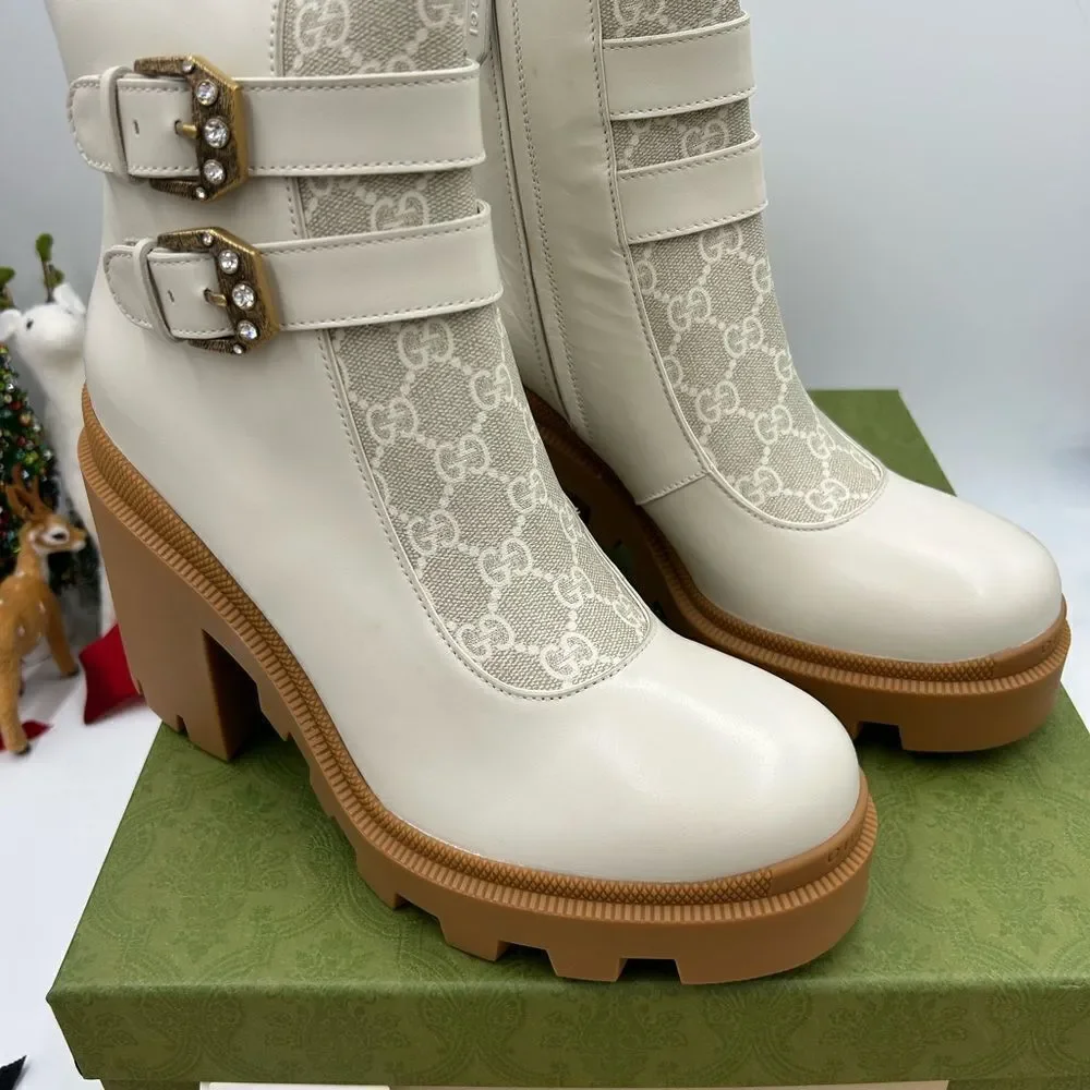 Women’s Gucci, GG Supreme lug sole  combat boots size 42 made in Italy - Picture 2 of 10